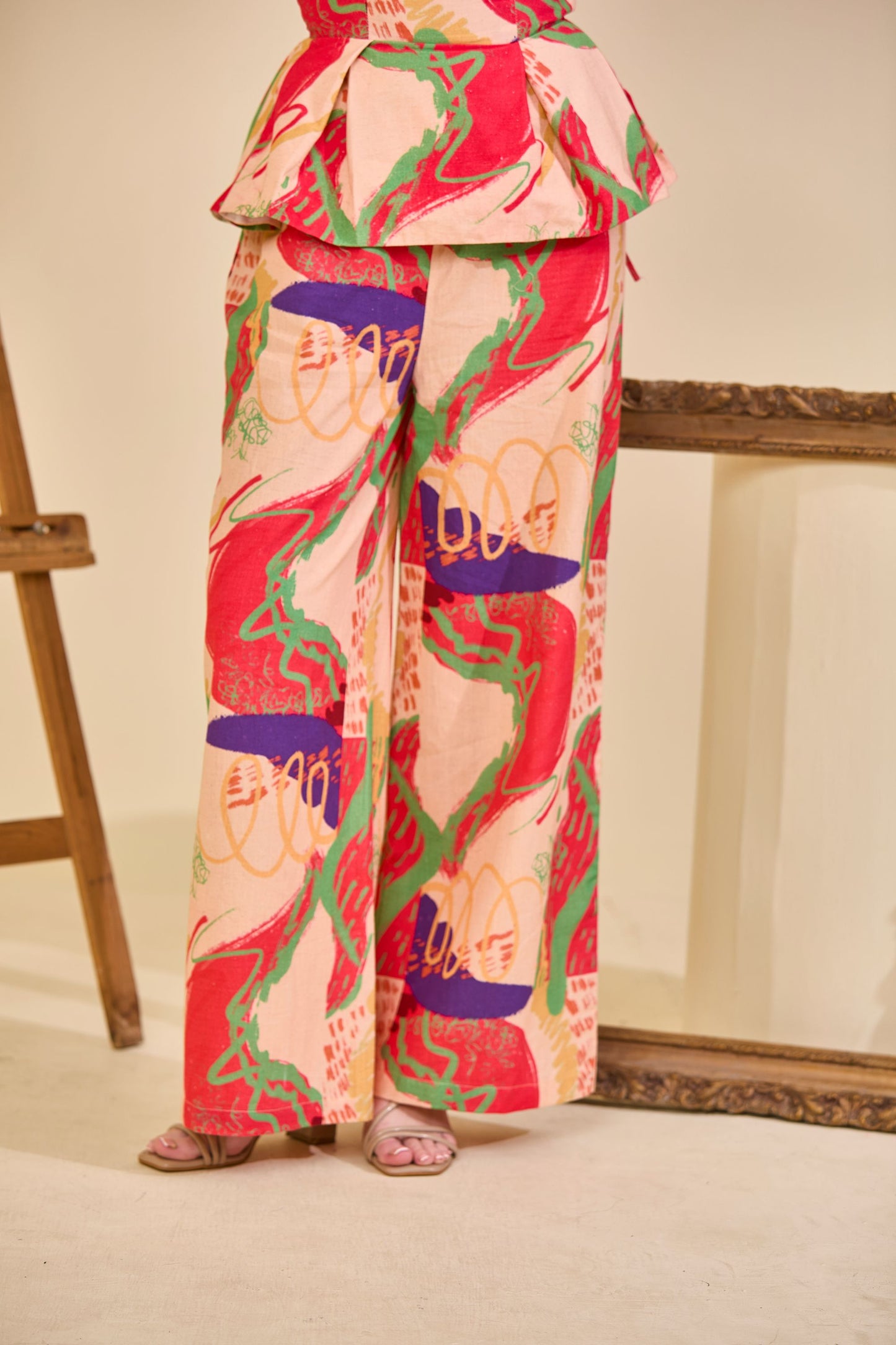 Code White Brisa Inara Co-ord Set, linen halter top and tie-up pants in Off the Canvas print - view 6