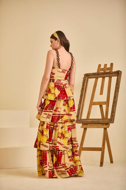 Code White Sienna Tiered Maxi Dress, sculpted bodice with wooden ring straps and tiered flared skirt - view 3