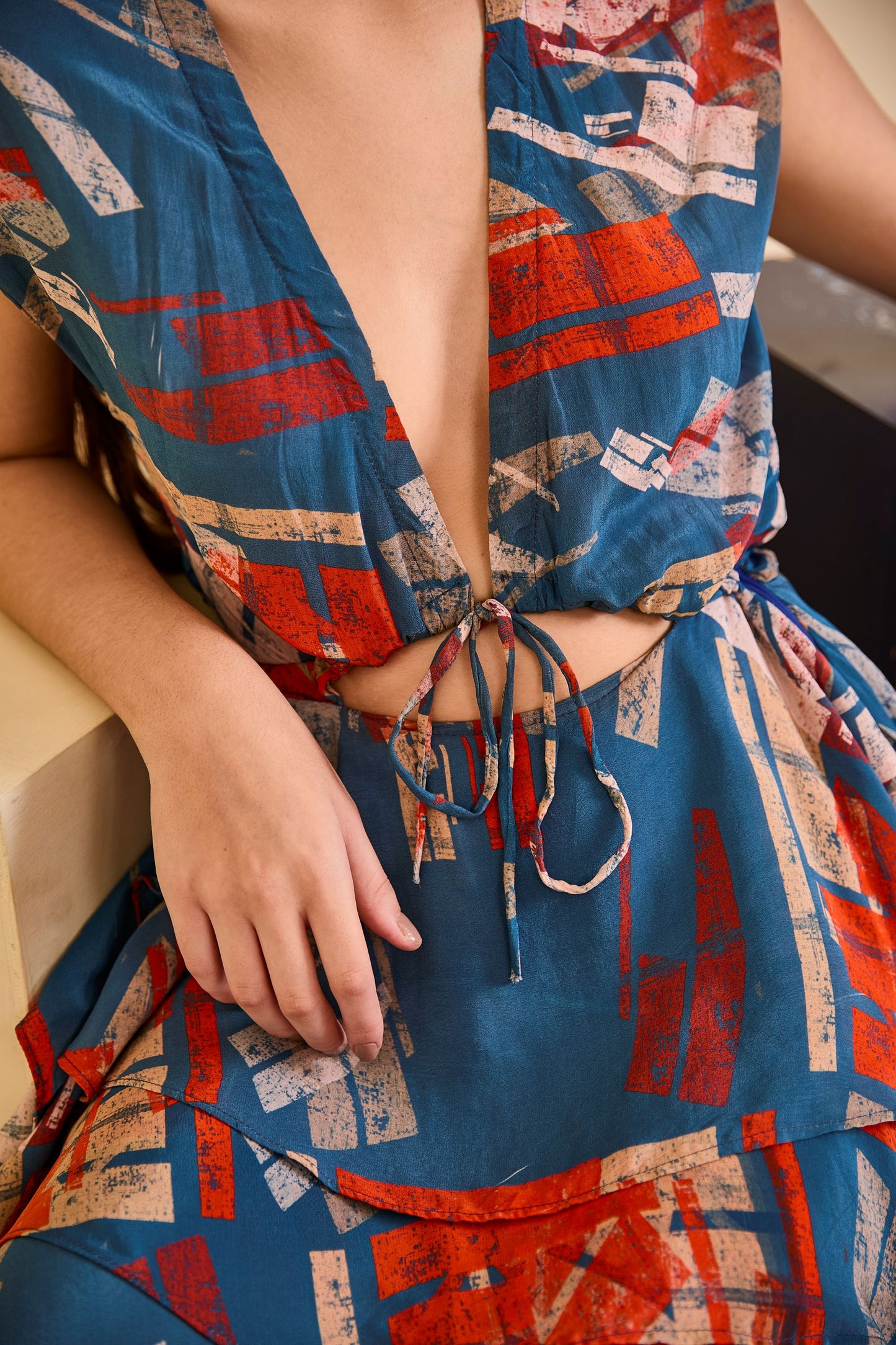 Code White Mosaic Flared Dress, V-neckline tiered skirt in exclusive painterly print - view 5