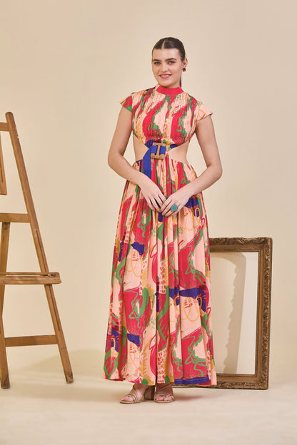 Code White ankle-length one-shoulder designer dress with architectural sleeve flap detail