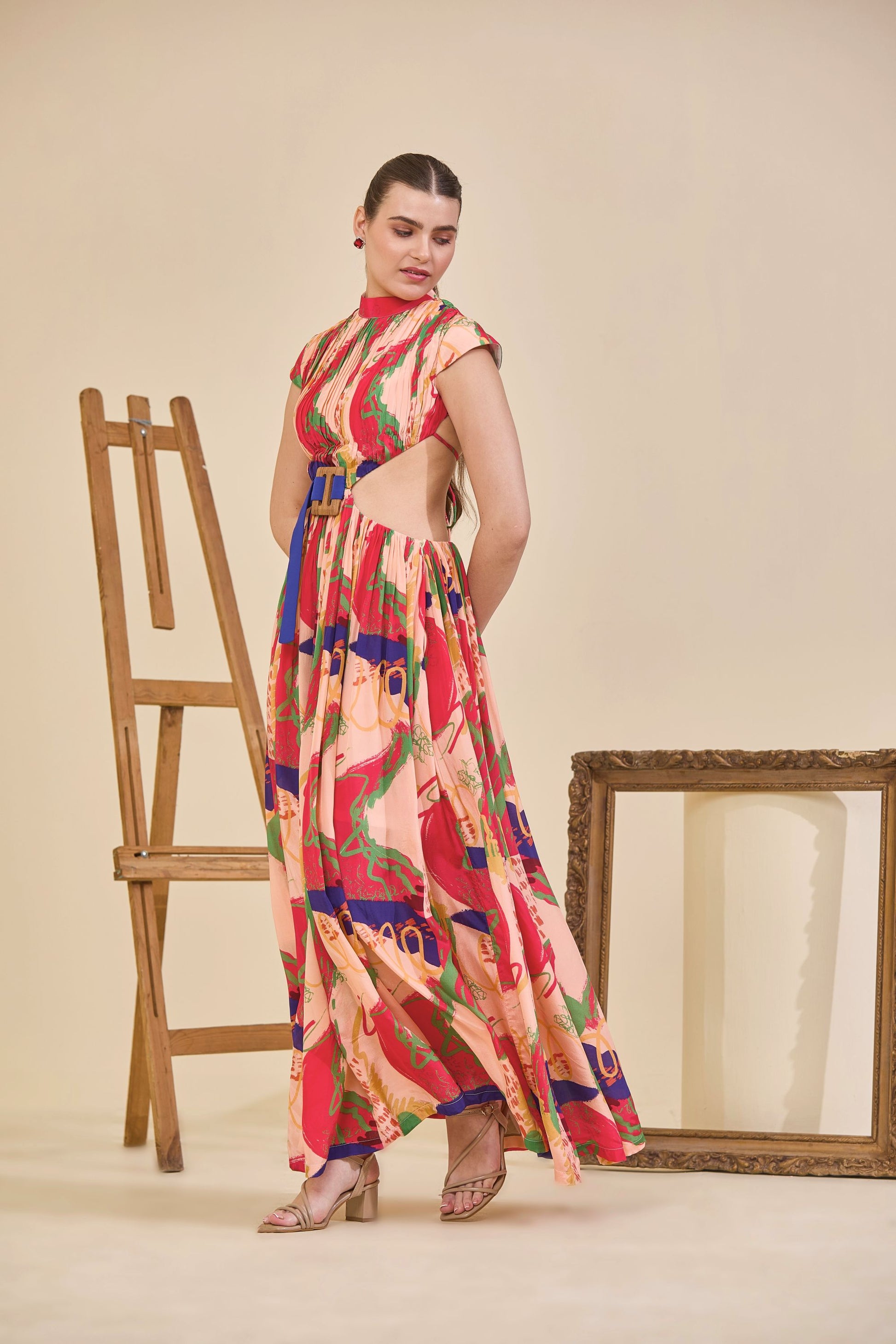 Code White ankle-length one-shoulder designer dress with architectural sleeve flap detail - view 6