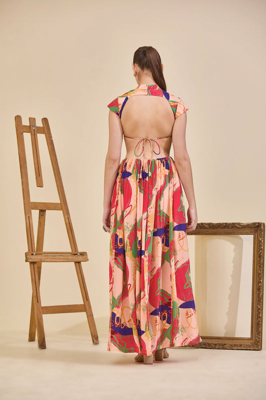 Code White ankle-length one-shoulder designer dress with architectural sleeve flap detail - view 2