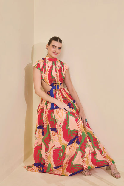 Code White ankle-length one-shoulder designer dress with architectural sleeve flap detail - view 4