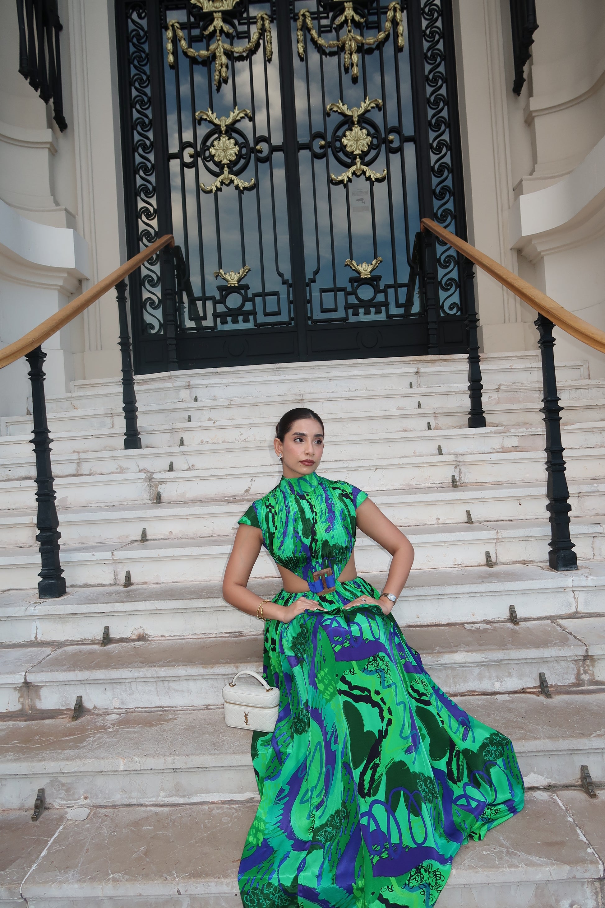 Mansi Lakhwani wearing Code White Noki Maxi Dress with backless design and adjustable string ties