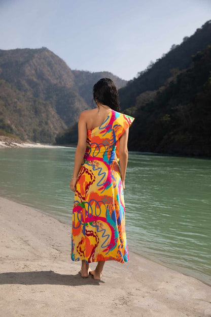 Code White Aya Dress, one-shoulder ankle-length silhouette with sculptural sleeve flap - view 4