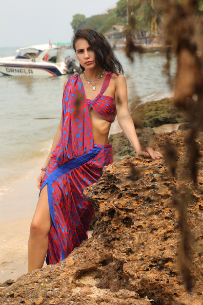 Code White Rouge Draped Dress, saree-inspired drape with sculpted sleeve and front slit - view 4