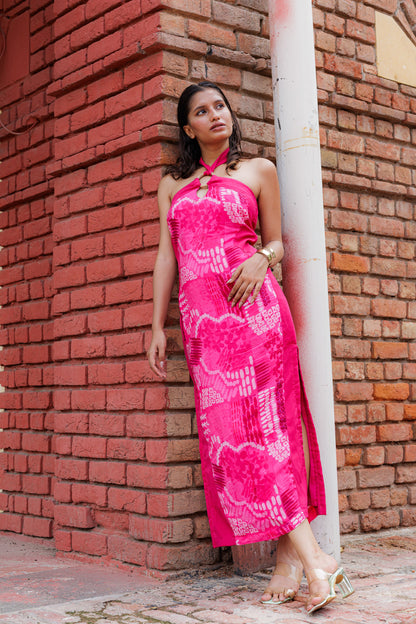 Code White Haya Maxi Dress 2.0, halter neckline with applique panels in premium crepe - view 2