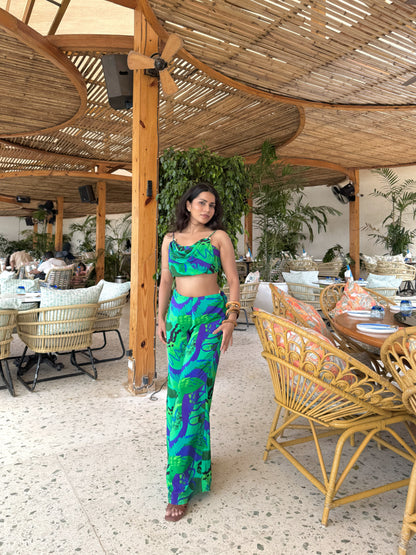 Tanvi Ghalsasi wearing Code White Delta Eden Co-ord Set, cowl top and loop pants in exclusive print - view 3