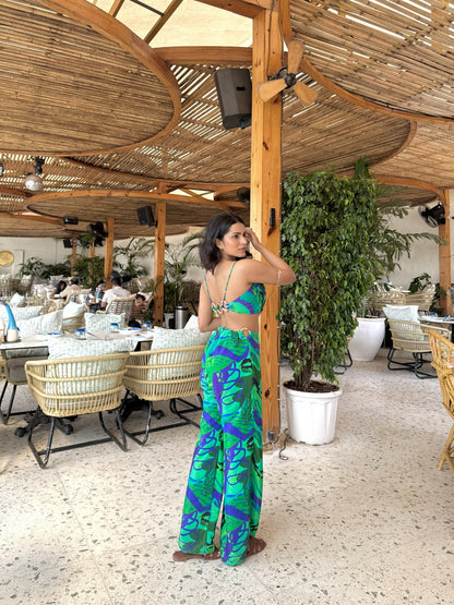 Tanvi Ghalsasi wearing Code White Delta Eden Co-ord Set, cowl top and loop pants in exclusive print - view 2