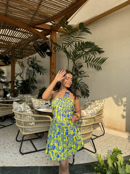 Tanvi Ghalsasi in Code White Echo Panel Dress 2.0, strapless silhouette with piped printed panels - view 3