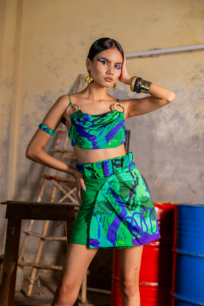 Code White Surge Pleat Skort, sculpted pleats in bold abstract exclusive print