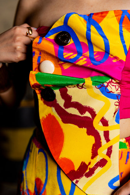 Code White Myra Asymmetric Tube Top, exaggerated flap overlay in exclusive print crepe - view 4