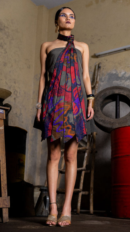 Code White Echo Panel Dress, strapless silhouette with cascading scarf neckline and asymmetric hem - view 2
