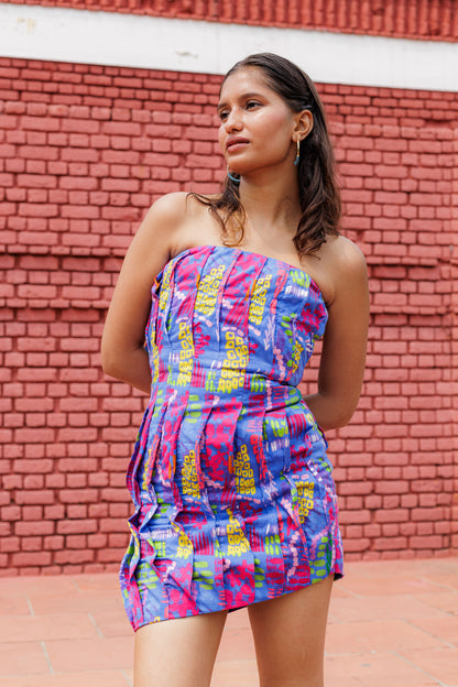 Code White Velora Tube Dress, pleated front panel with asymmetric hemline in fine cambric