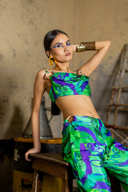 Code White Delta Eden Co-ord Set, printed crepe cowl top and loop pants